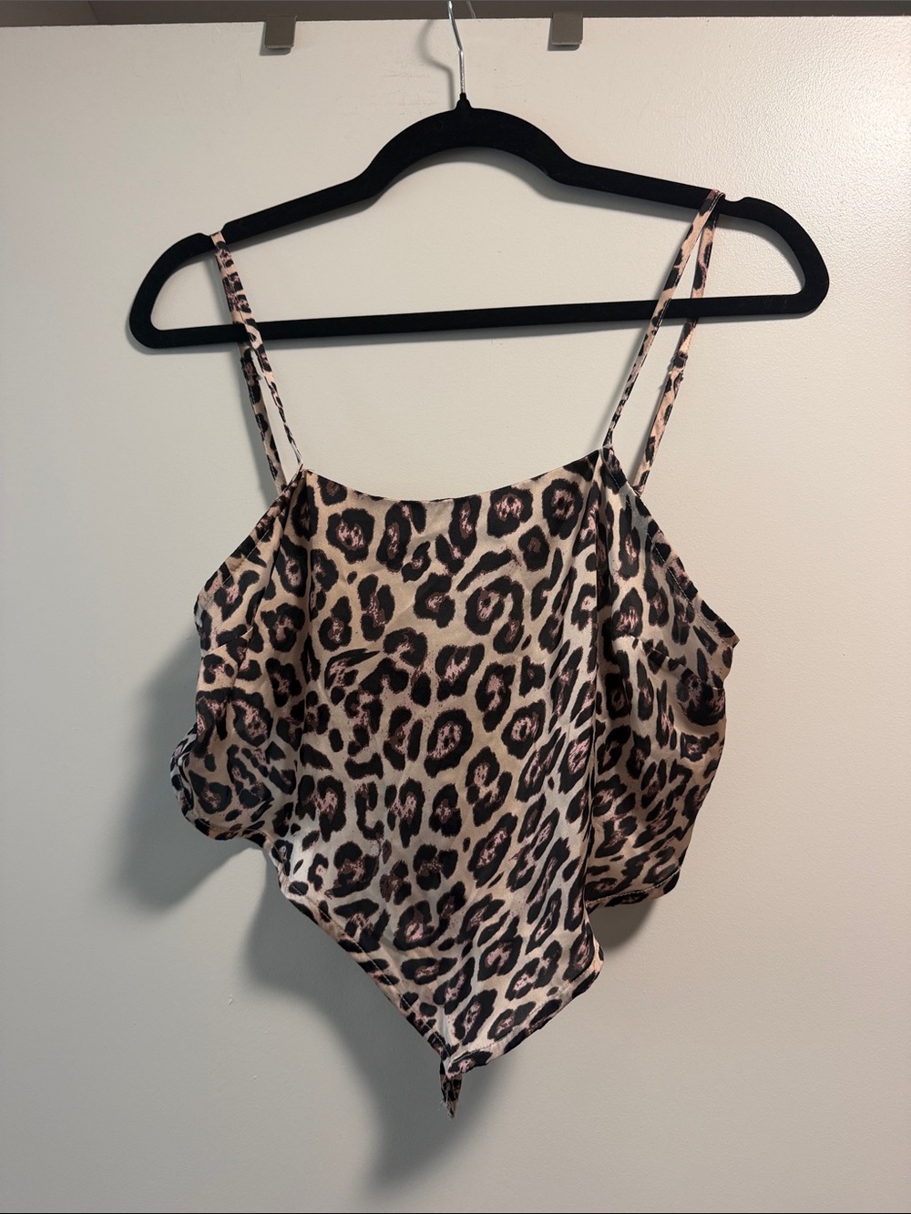 Leopard Print Satin Cami Tank Top - Beige